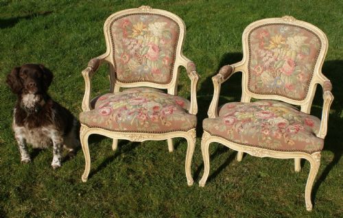 a superb pair of french shabby chic painted bedroom chairs