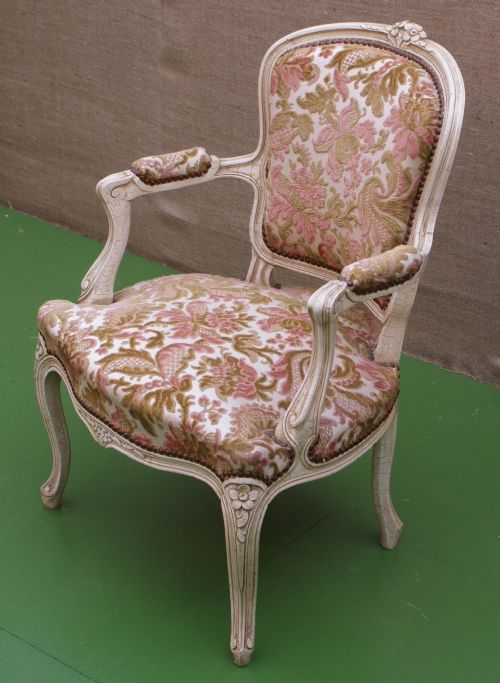 a fine french louis xv style upholstered shabby chic painted arm chair