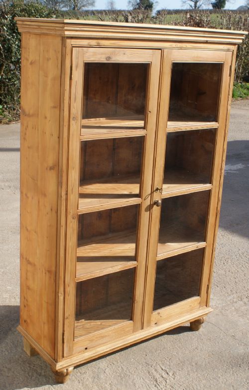 mid 19th century antique english pine display cabinet bookcase