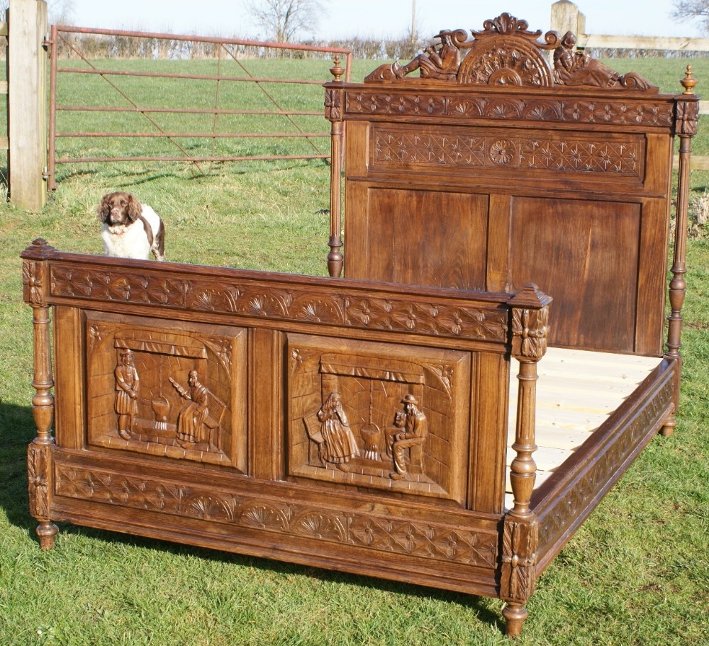 a superb french breton solid chestnut marriage double bed complete with new slatted base