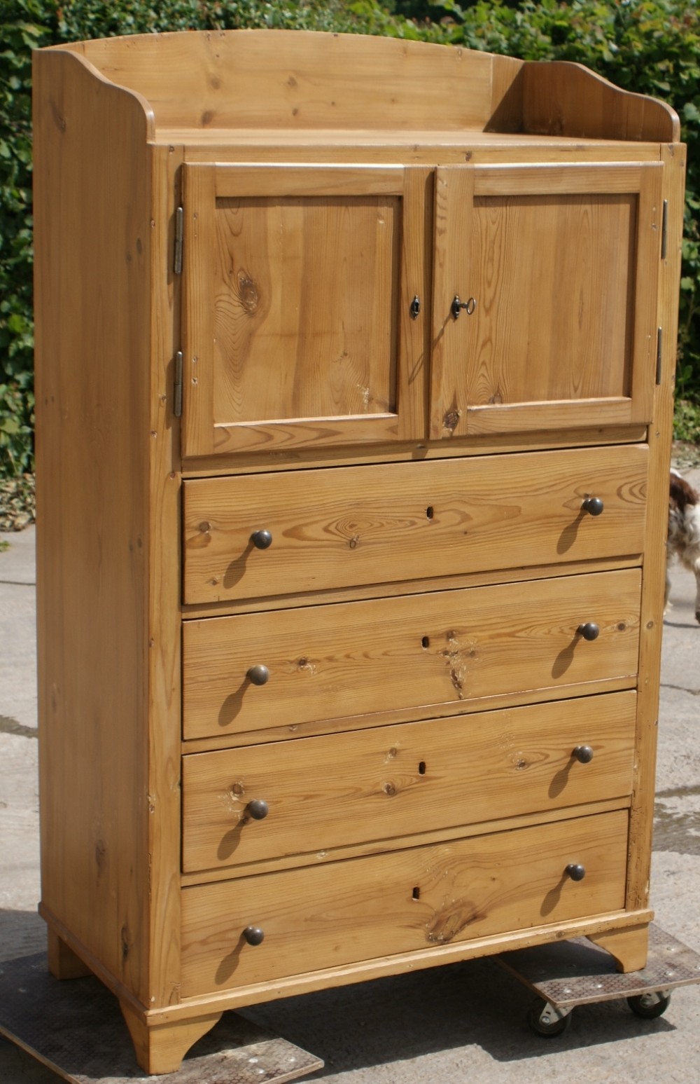fantastic late 19th century antique solid pine chest of drawers with cupboard