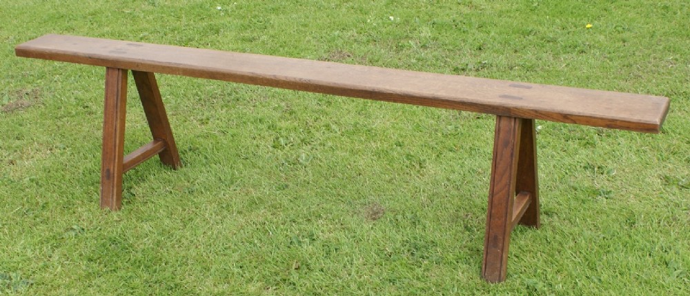pretty turn of the century antique solid oak french trestle bench