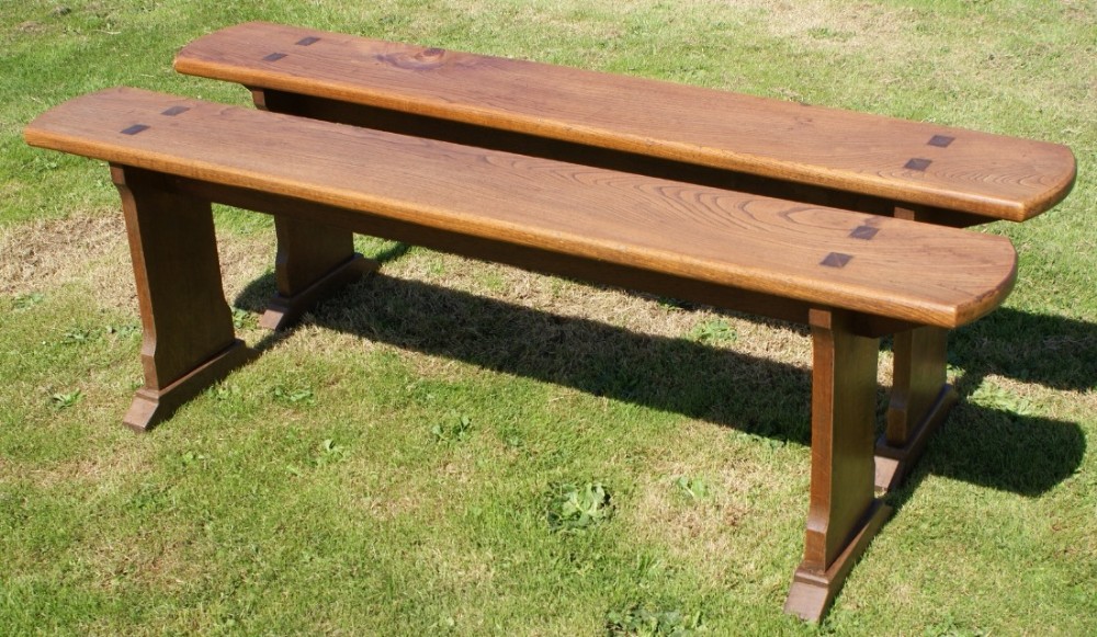 pretty pair of early 20th century antique solid oak french benches
