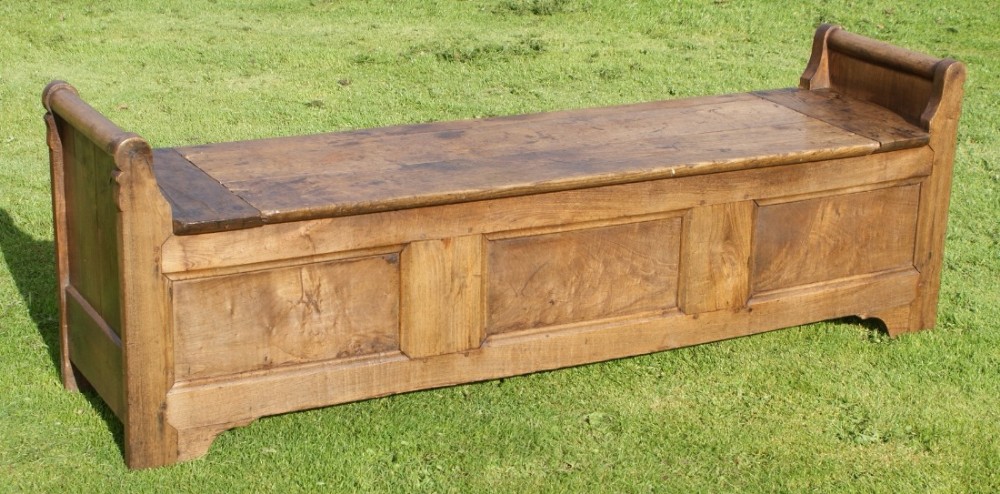 a stunning 6 foot antique french normandy chestnut trunk box coffer settle