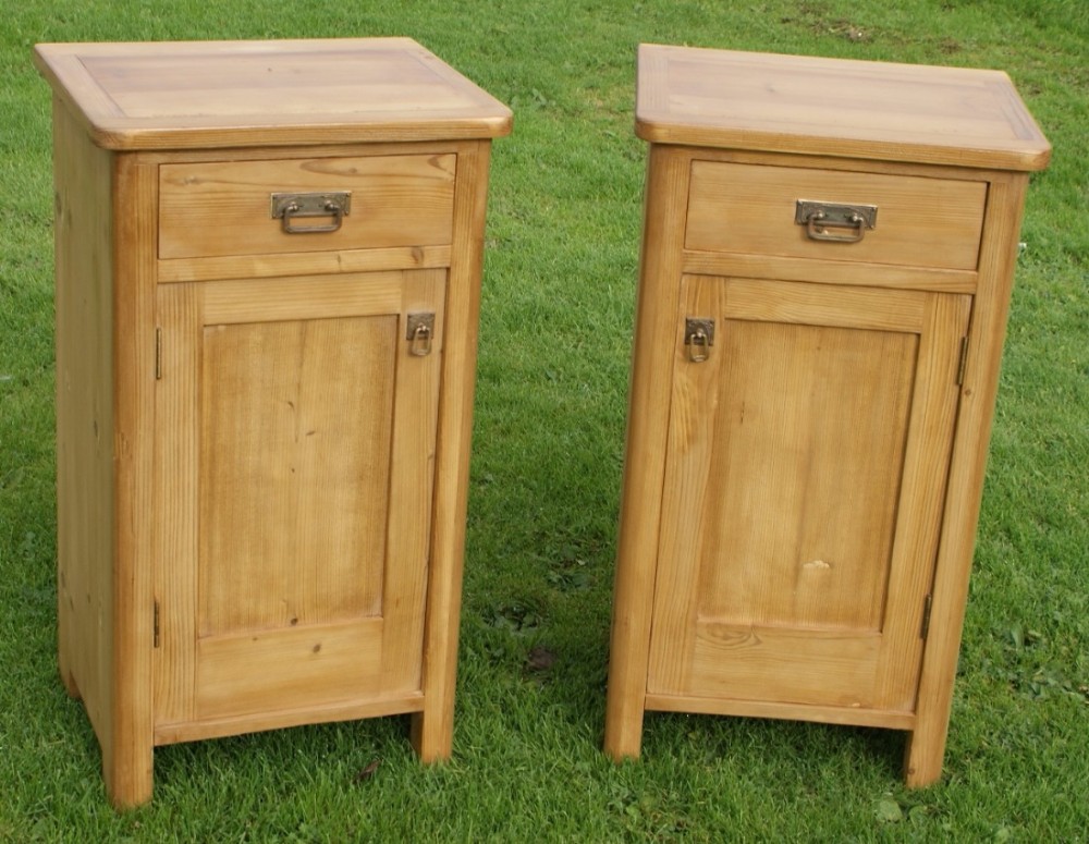 a fine matching pair of antique solid pine dutch bedside cabinets