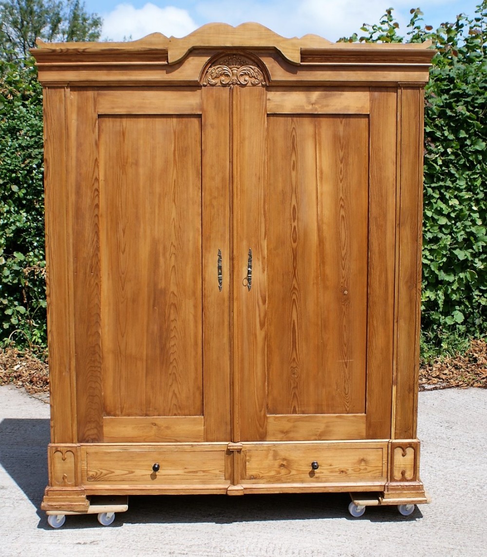 19th century large antique german solid pine armoire wardrobe