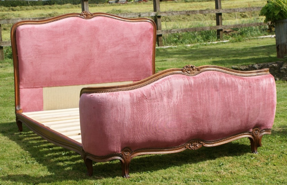pretty early mid 20th century french upholstered double bed with base