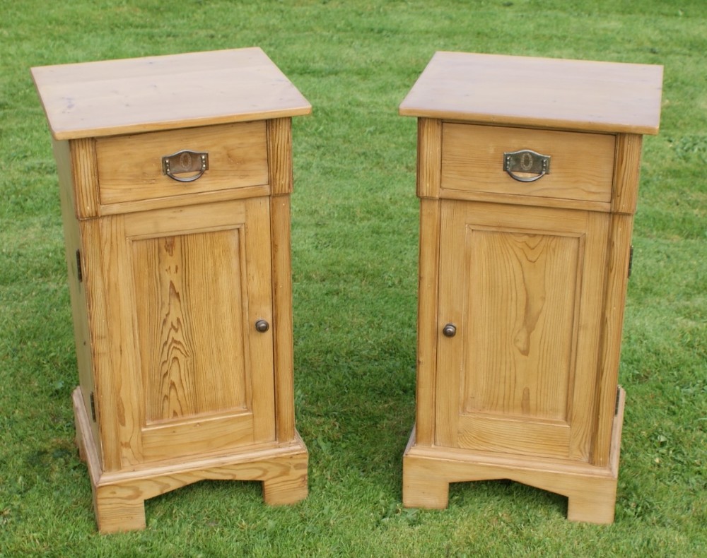 a fine matching pair of antique solid pine dutch bedside cabinets