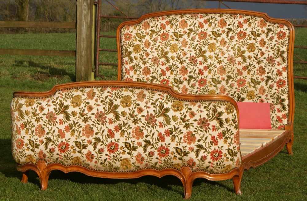 pretty early 20th century french upholstered double bed with base