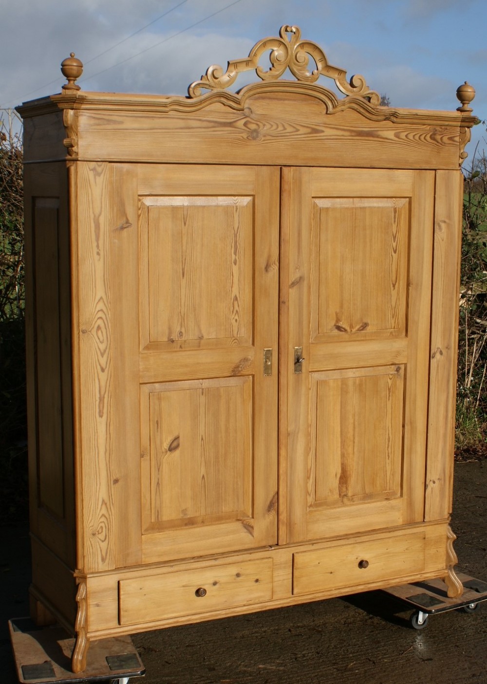 19th century large antique german solid pine armoire wardrobe