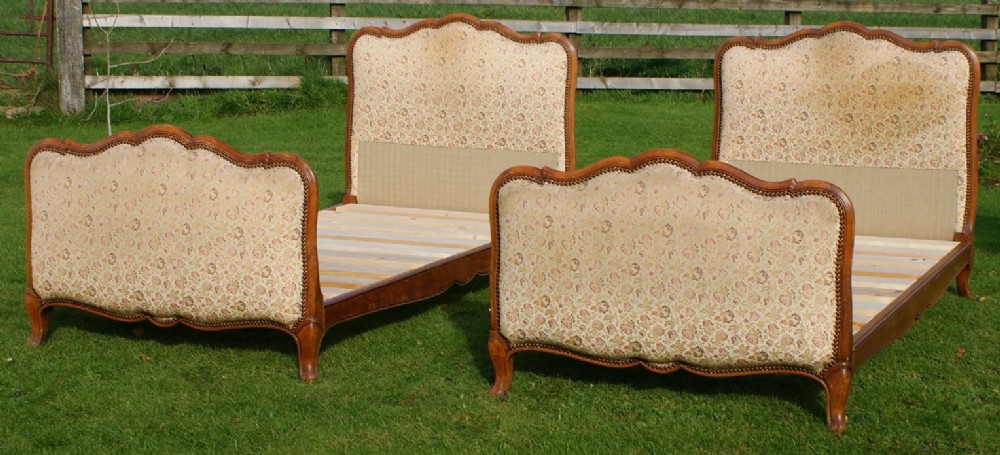 pair of early 20th century french upholstered single beds for recovering